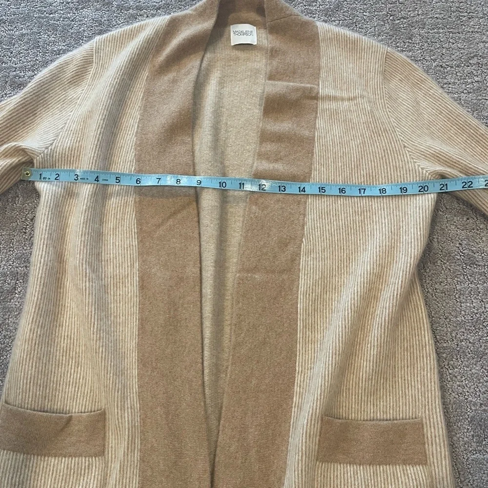 MADELEINE THOMPSON Calla 100% Cashmere Two-Tone, Tan, Long Open Cardigan, Large